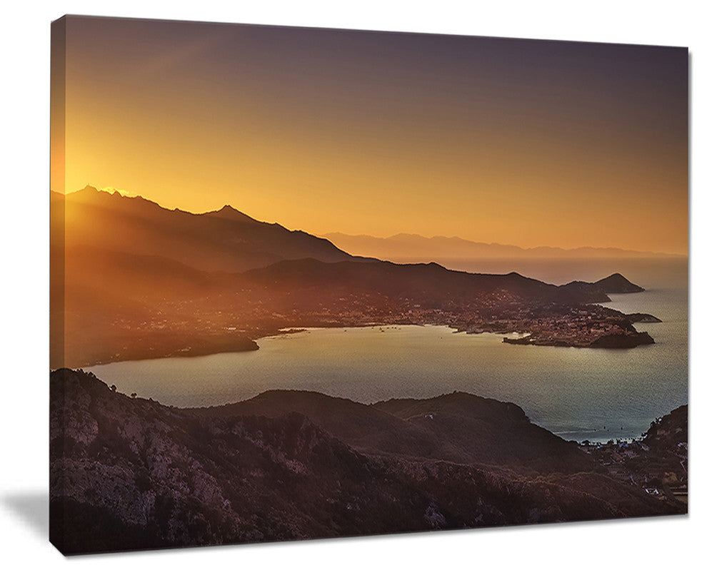 "Portoferraio Bay Beach Aerial View" Seashore Wall Art, 20"x12"