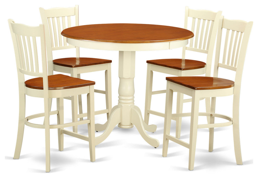 5 Pc Counter Height Dining Set -Pub Table And 4 Bar Stools With Backs