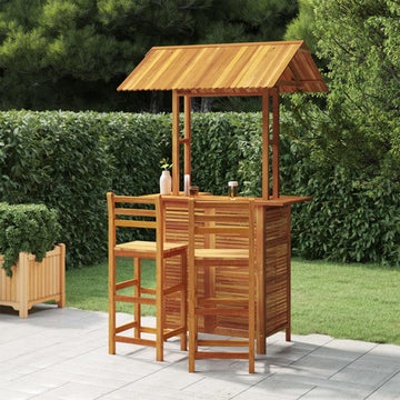 vidaXL Patio Bar Set Outdoor Table and Chairs 3 Piece Solid Acacia Wood Brown