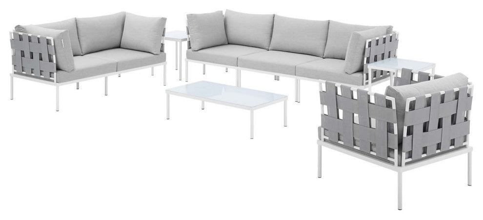 Lounge Sectional Sofa Chair Table Set, Sunbrella, Aluminum, Gray, Outdoor