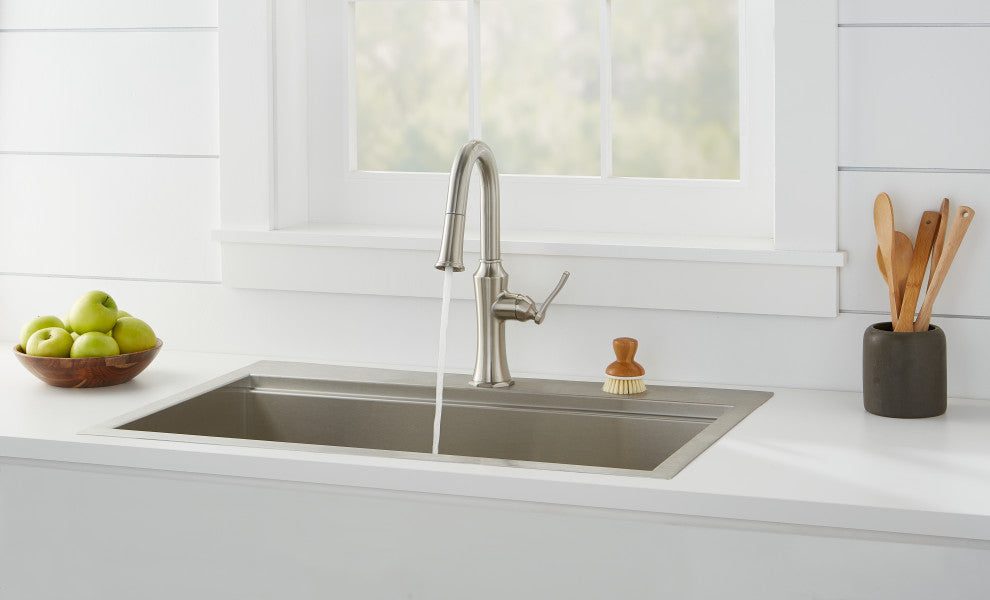 Draper Single Handle Pull-Down Prep Faucet, Stainless Steel
