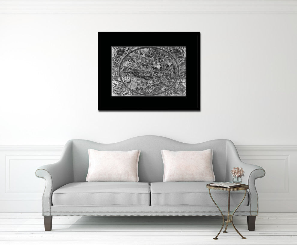 Christian Celestial Hemisphere Monochrome Map On Canvas With Frame, 28" X 37"