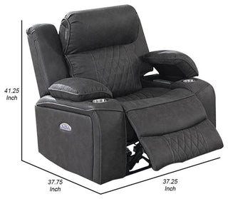 Xiu 38" Power Recliner Chair, USB Port, Storage, Gray Faux Leather