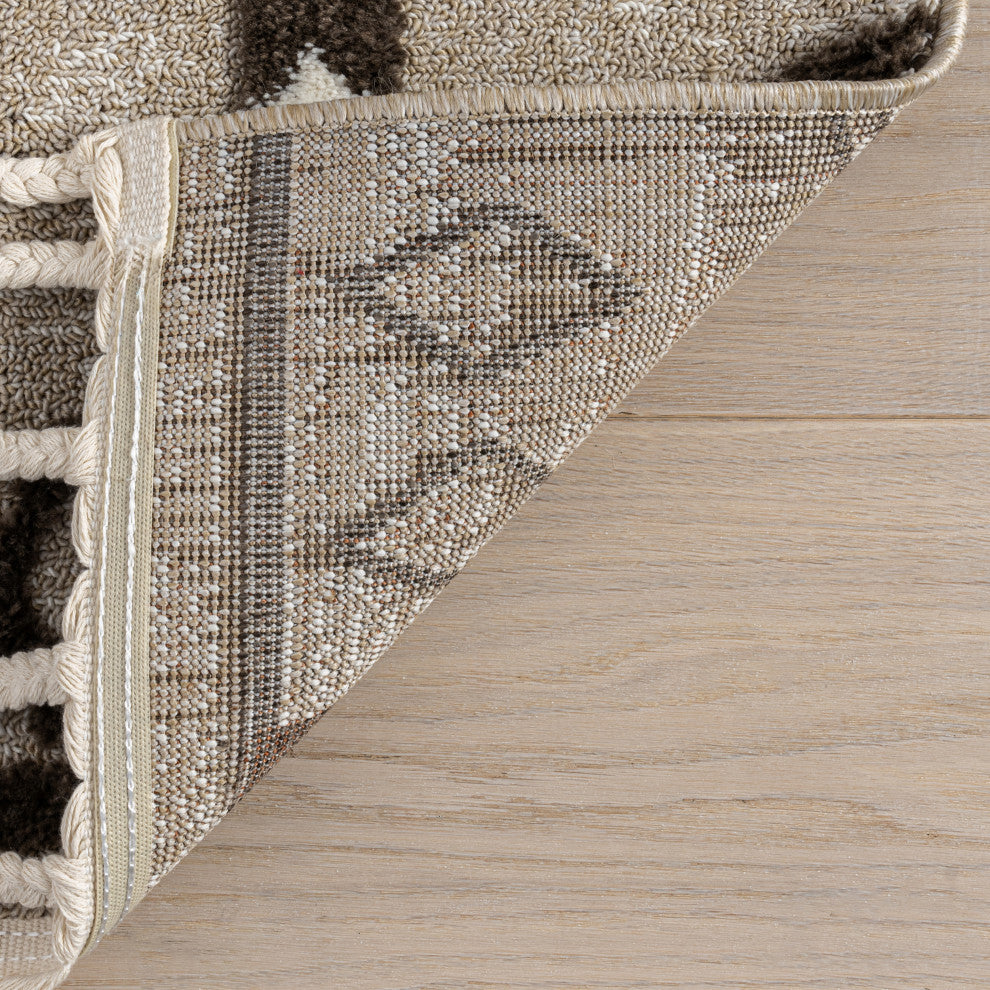 Autumn Geometric Tasseled Area Rug, Beige 10' x 13'