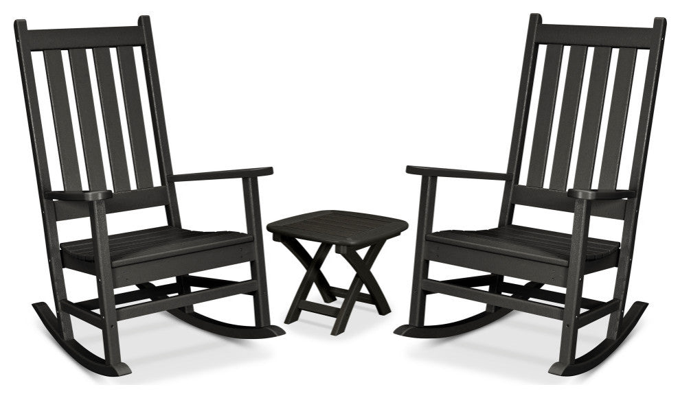 Trex Outdoor Cape Cod 3-Piece Porch Rocking Chair Set, Charcoal Black