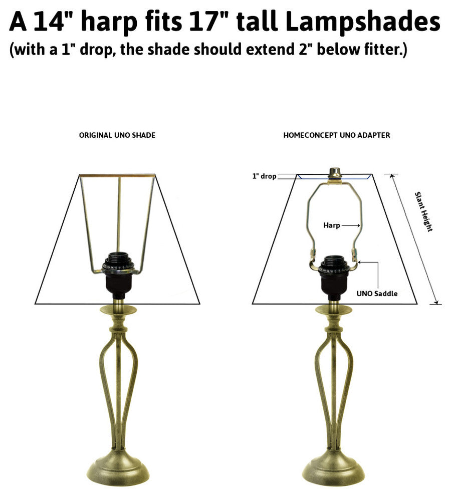 SLIP UNO Adapter Converts most 17" high Lamp  Shades to fit on SLIP UNO Lamp Bas