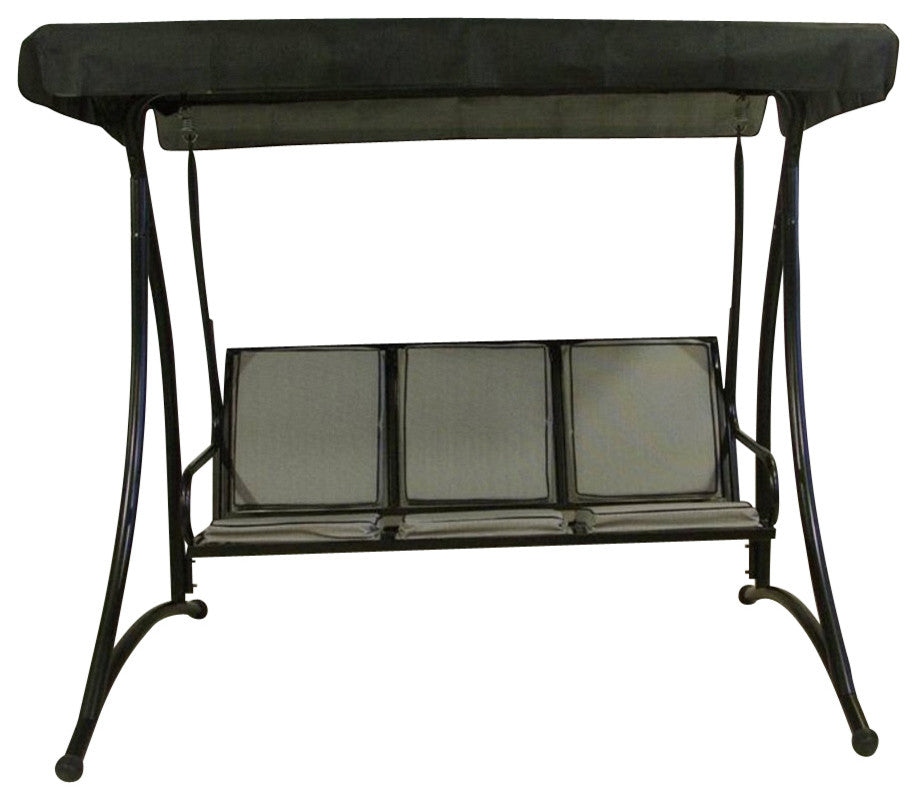 Regina 3-Seater Outdoor Patio Deck Swing, Black and Gray, 75"