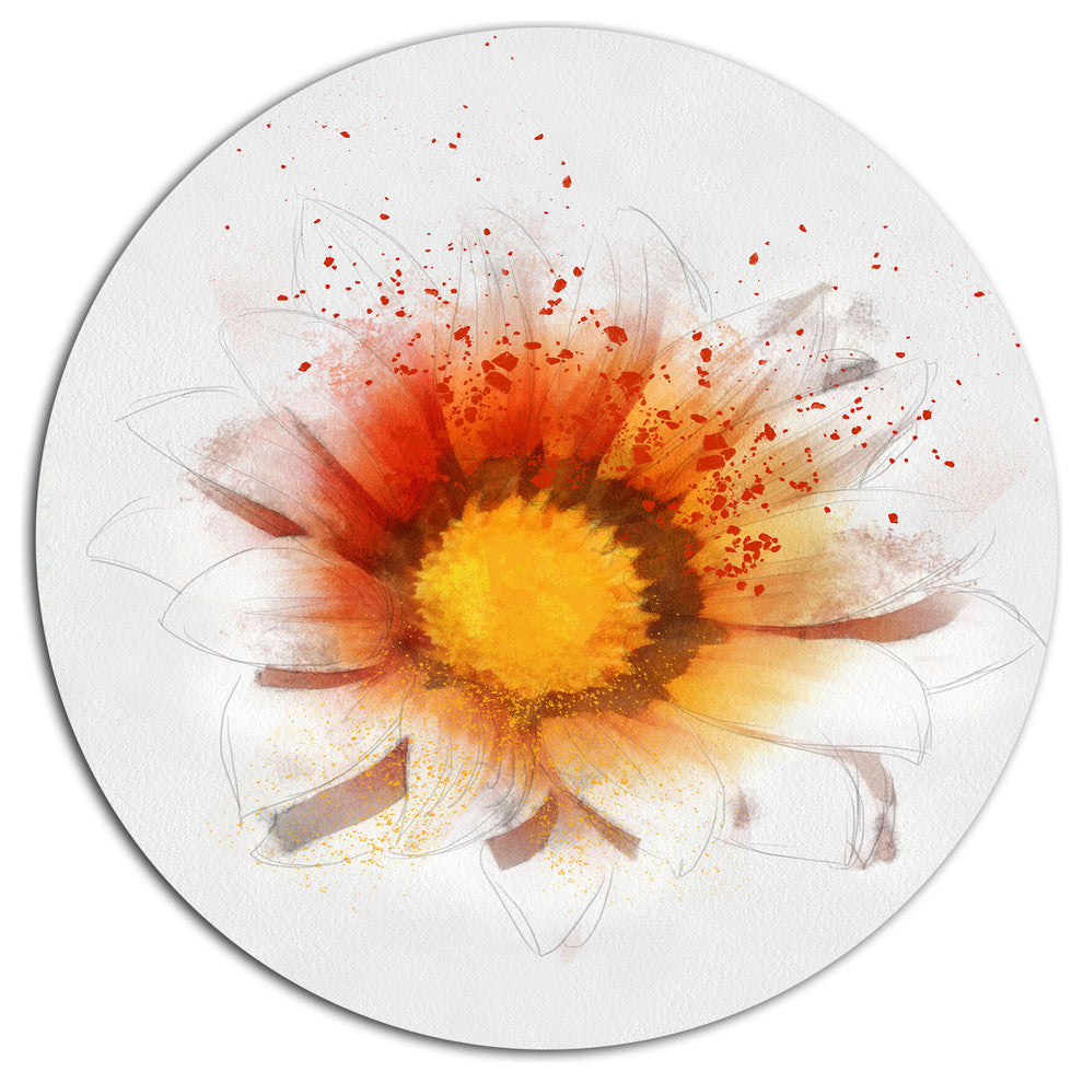 Yellow Orange Flower Watercolor, Flower Large Disc Metal Wall Art, 11"