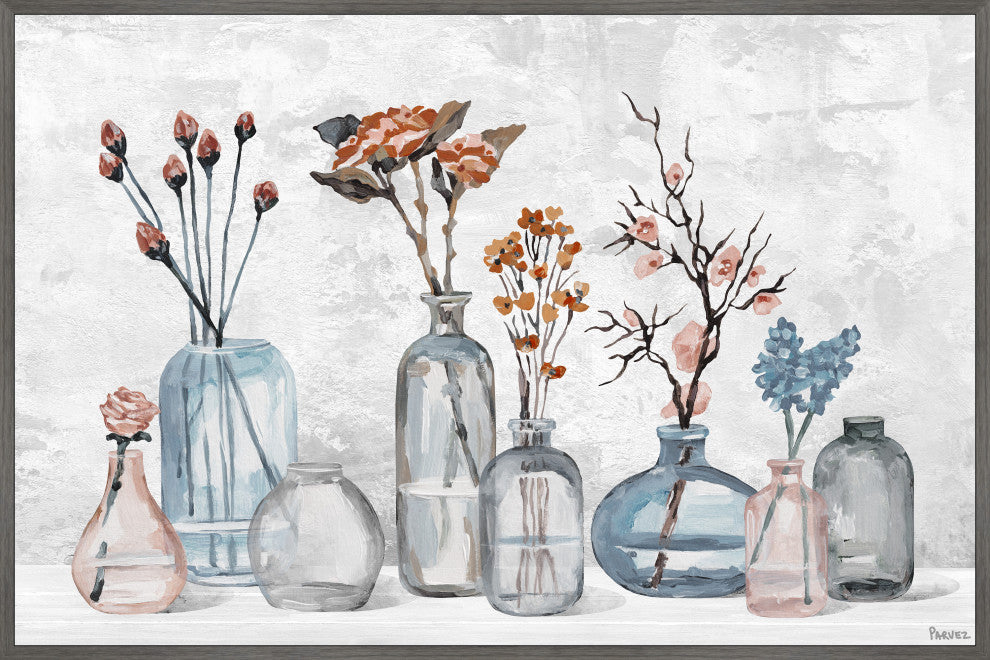 "Flower Glassware" Floater Framed Painting Print on Canvas