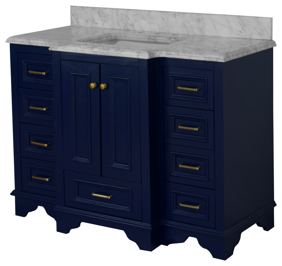 Nantucket 48" Bathroom Vanity, Royal Blue, Carrara Marble