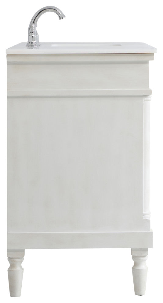 48" Single Bathroom Vanity, Antique White With Ivory White Engineered Marble