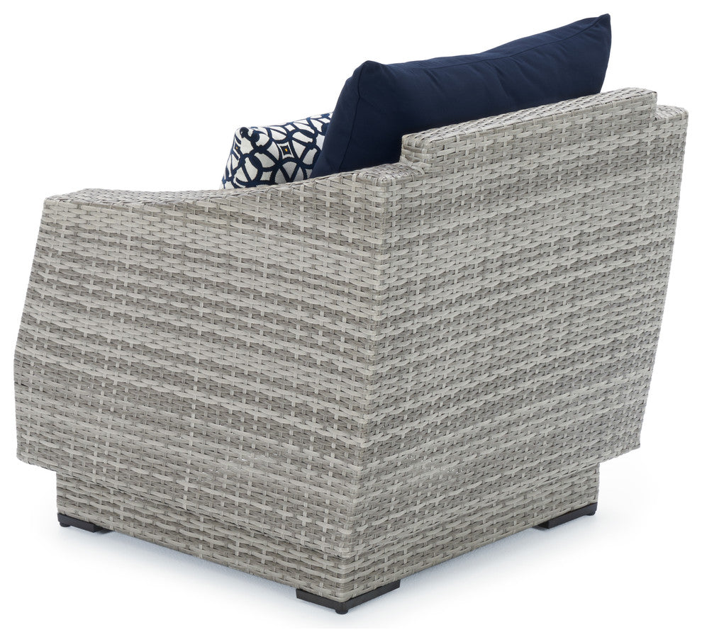 Cannes 5 Piece Sunbrella Outdoor Patio Club Chair and Ottoman Set, Navy Blue