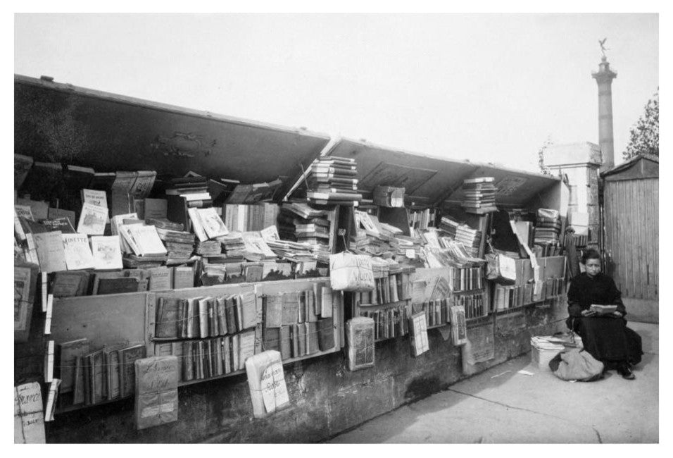 "Paris, 1910-1911, Secondhand Book Dealer, Bastille" Paper Art, 24"x17"