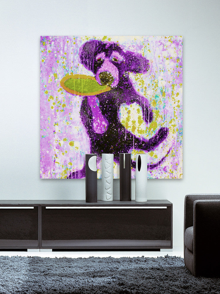 "Purple Frisbee" Painting Print on Wrapped Canvas, 18"x18"