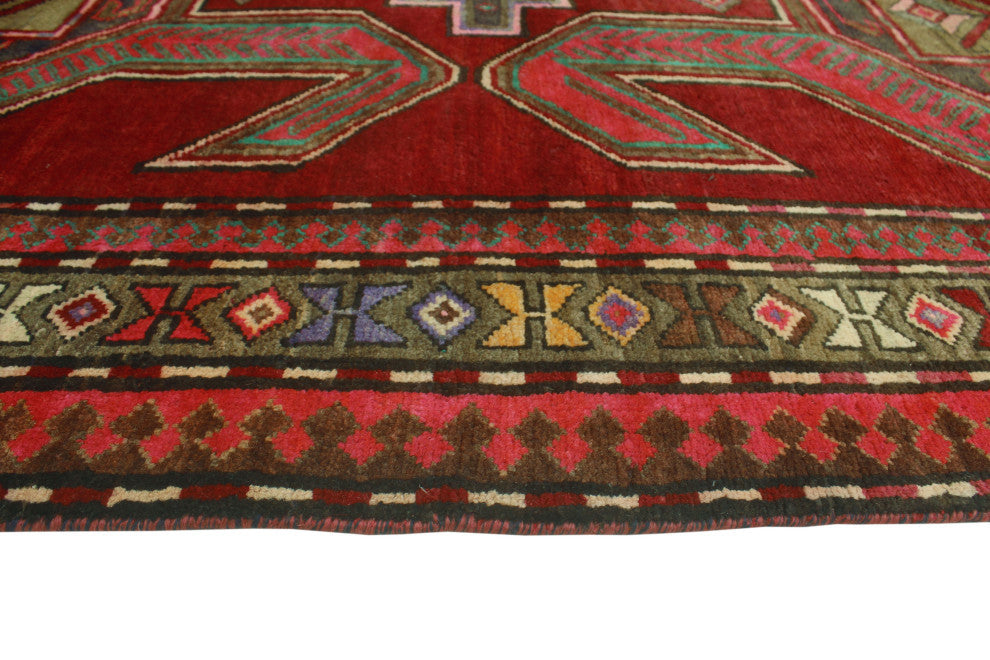 Fine Vintage Distressed Hussein Burgundy/Gray Runner, 4'3x9'3