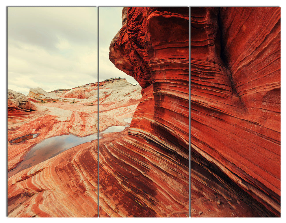 Vermillion Cliffs Lake View, Landscape Triptych Canvas Art, 36x28, 3 Panels