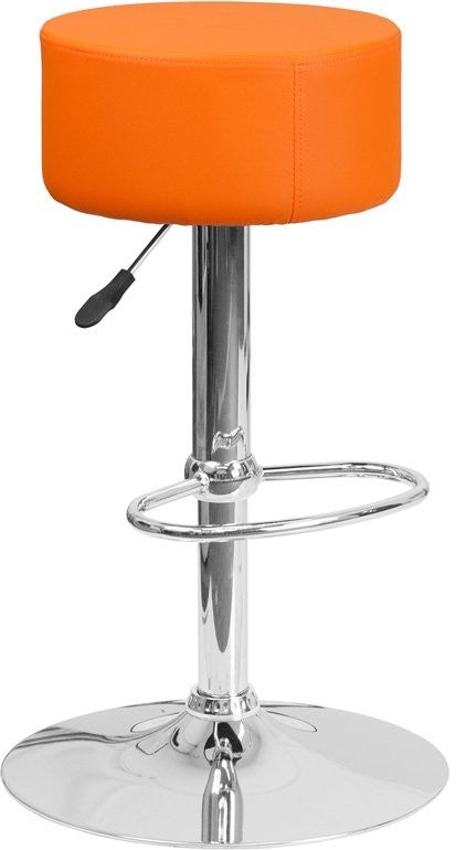 Estella Lisa Backless Orange Vinyl Adjustable Barstool, Footrest