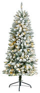 5' Slim Flocked Montreal Fir Artificial Christmas Tree, 150 Warm White LEDs