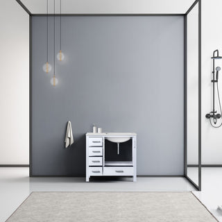 Jacques Modern White 36" Single Vanity, Carrara Marble Top - Right Version
