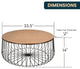 LeisureMod Runswick Round Coffee Table With Black Wire Steel Frame, Walnut