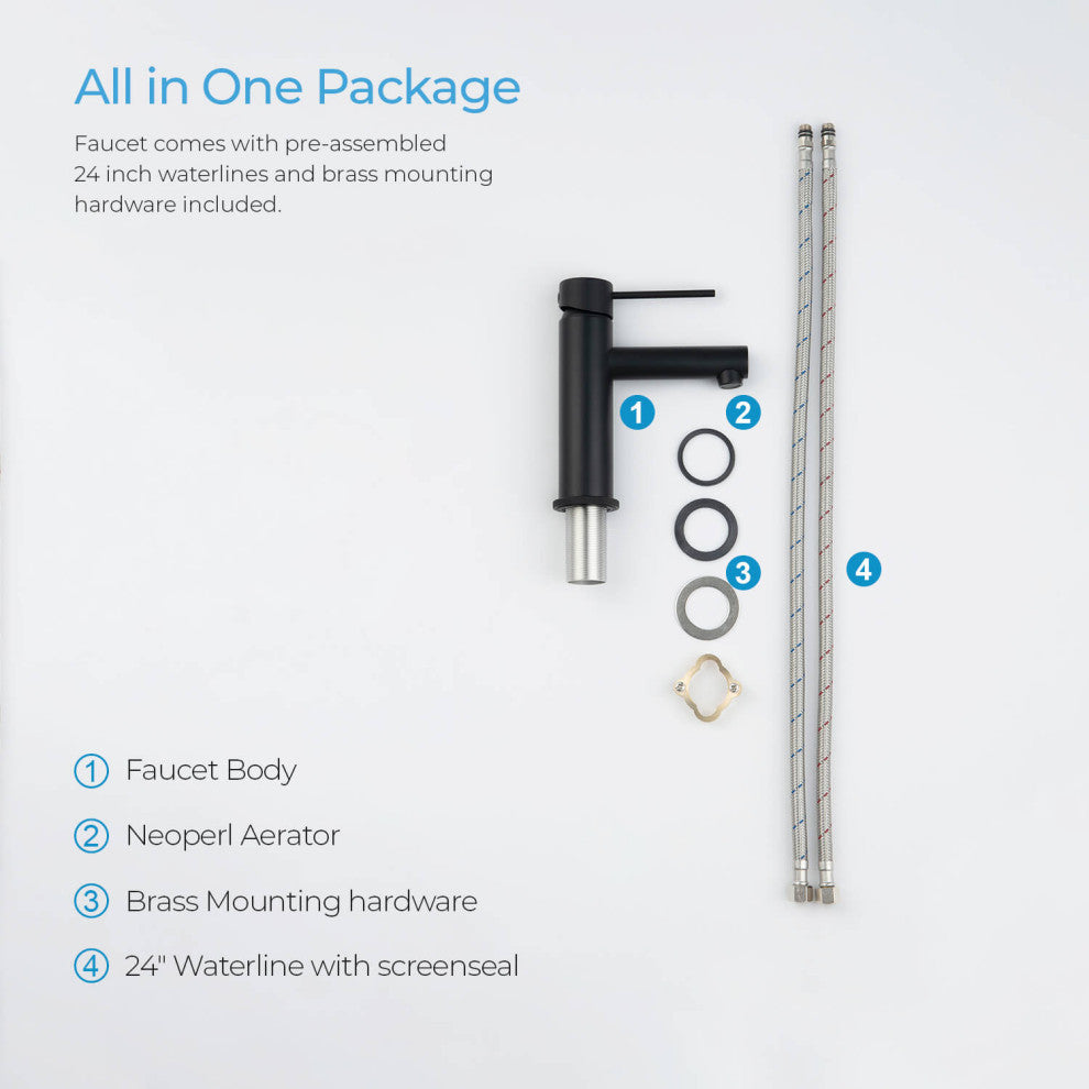 Circular X Brass Single Hole Bathroom Faucet KBF1010, Matte Black, With Drain