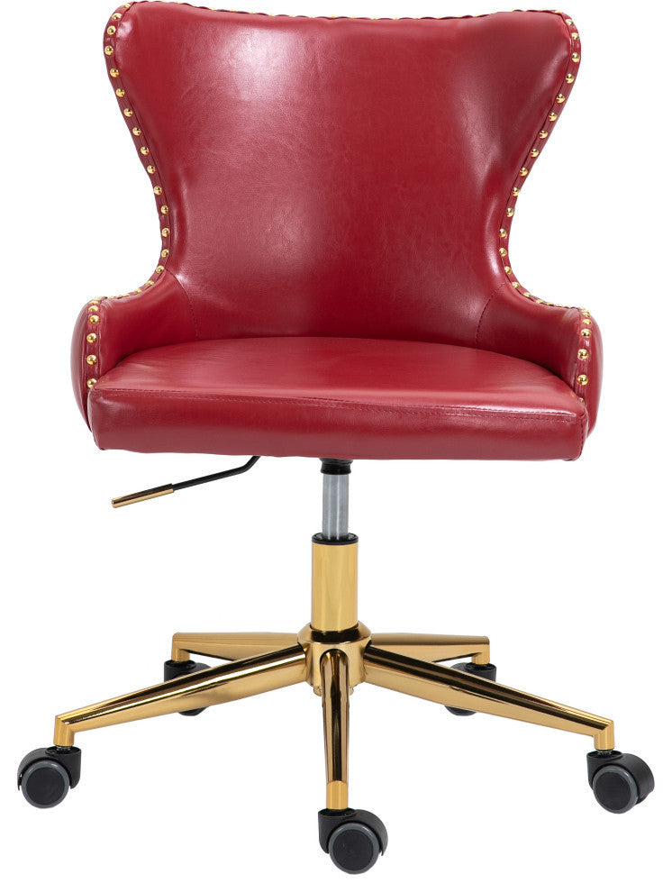 Hendrix Swivel and Adjustable Vegan Leather Office Chair, Red, Rich Gold Base