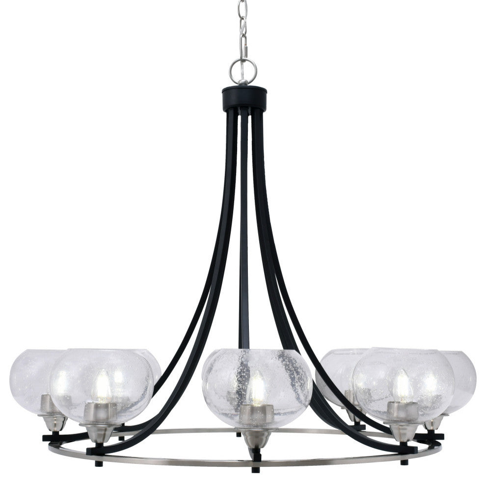 Paramount 8-Light Chandelier, Matte Black & Brushed Nickel, 7" Clear Bubble