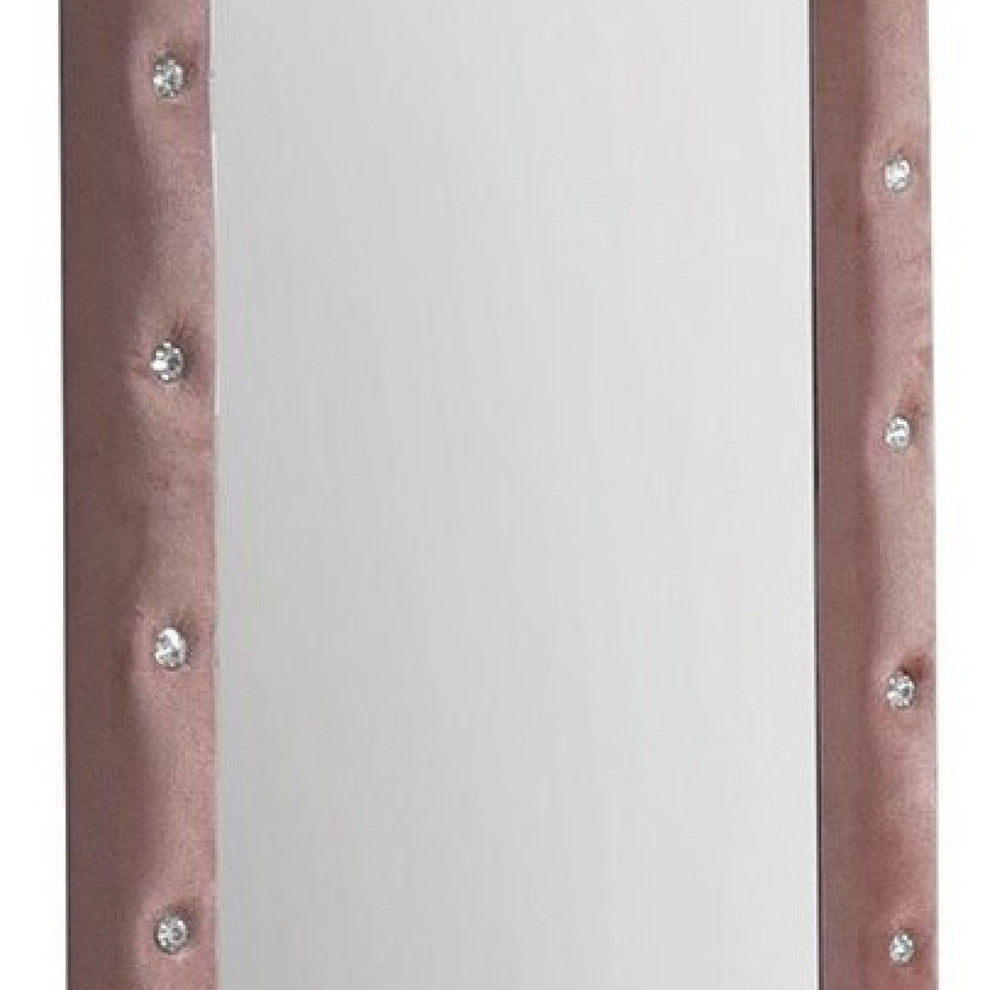 Benzara BM275086 Contemporary Upholstered Mirror, Tufting, Arched Top, Pink