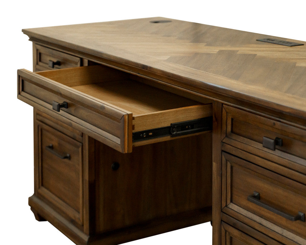 Traditional Credenza Wood Office Desk Writing Table Storage Desk Brown