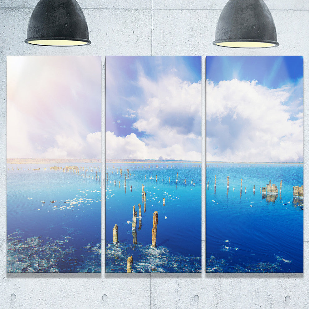 "Blue Salt Lake Under Clouds" Metal Wall Art, 3 Panels, 36"x28"