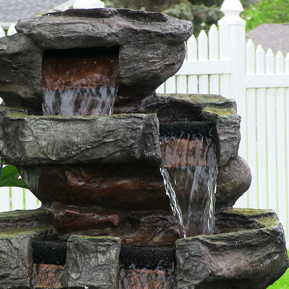 Sunnydaze Outdoor Electric Tiered Stone Waterfall With LED Lights, 23"