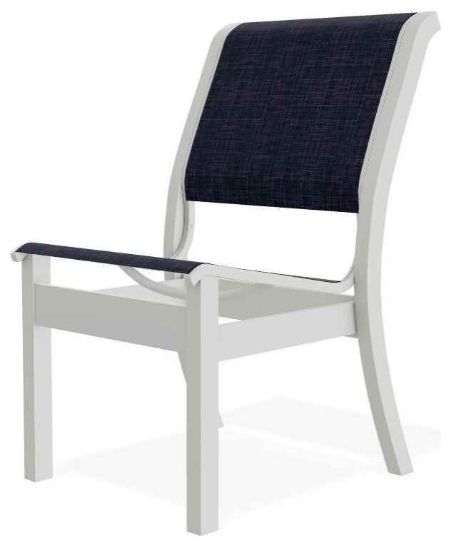 Leeward Sling Stackable Outdoor Dining Chair, Moments Navy/Snow