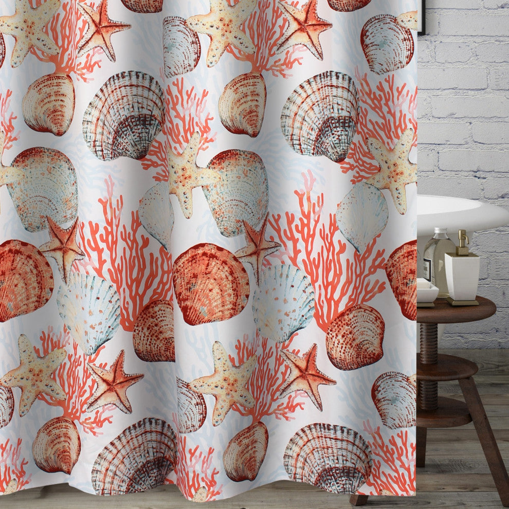 Greenland Home Fashions Beach Days Bath Shower Curtain, Coral 72x72
