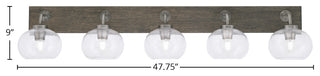 Oxbridge 5 Light Bath Bar, Graphite & Painted Distressed Metal, 7" Clear Bubble