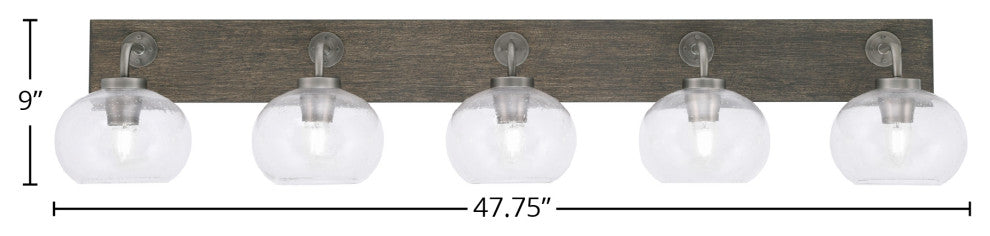 Oxbridge 5 Light Bath Bar, Graphite & Painted Distressed Metal, 7" Clear Bubble