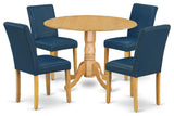 5Pc 42" Kitchen Table, Two 9"Drop Leaves, Four Chair, Pu Leather Color Oasis