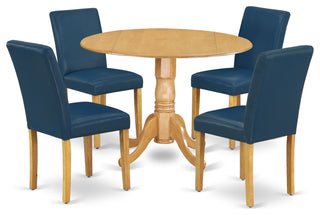 5Pc 42" Kitchen Table, Two 9"Drop Leaves, Four Chair, Pu Leather Color Oasis