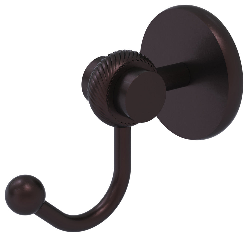 Satellite Orbit Two Robe Hook With Twist Accents, Antique Bronze