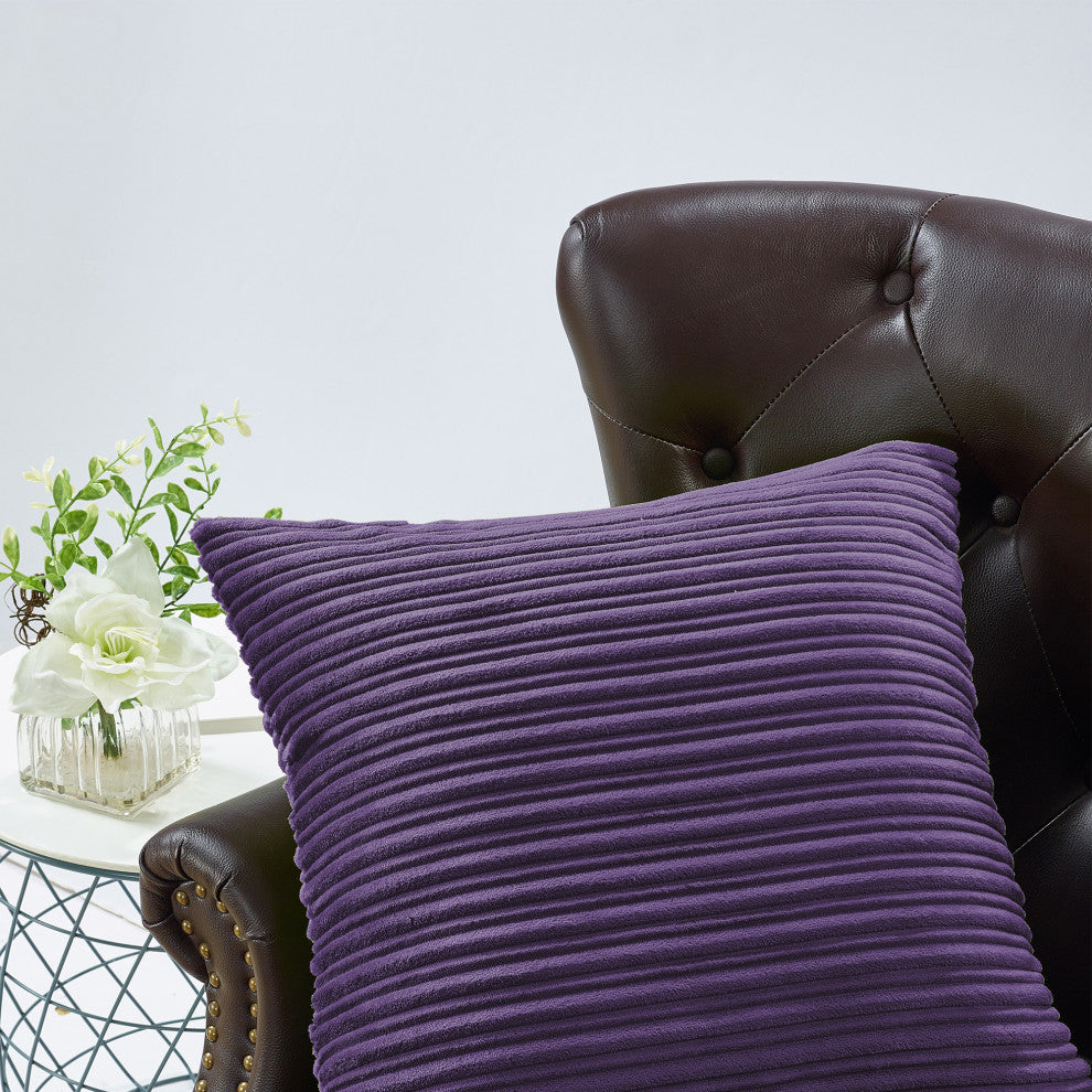 Ribbed Flanned Pillow Shell 4 Piece Set, Imperial Purple, 20" X 20"