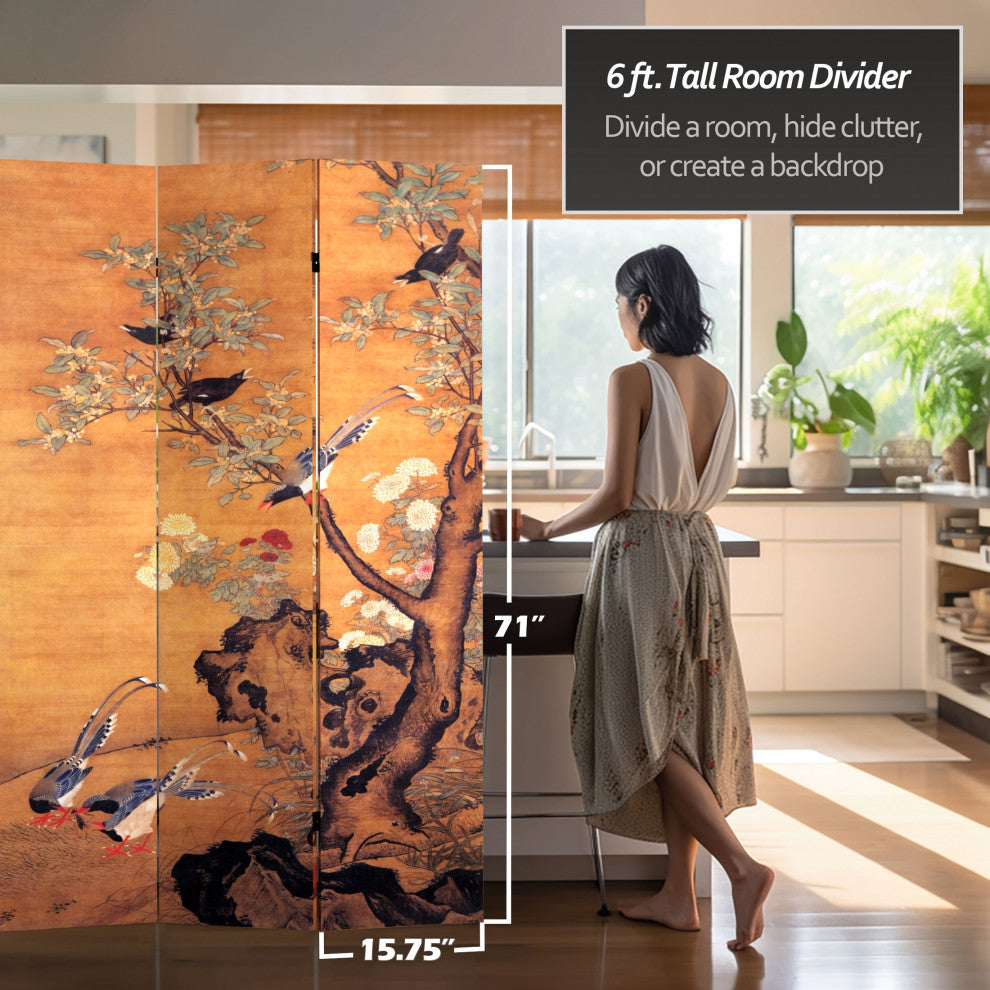 6' Tall Double Sided Chinese Landscapes Canvas Room Divider