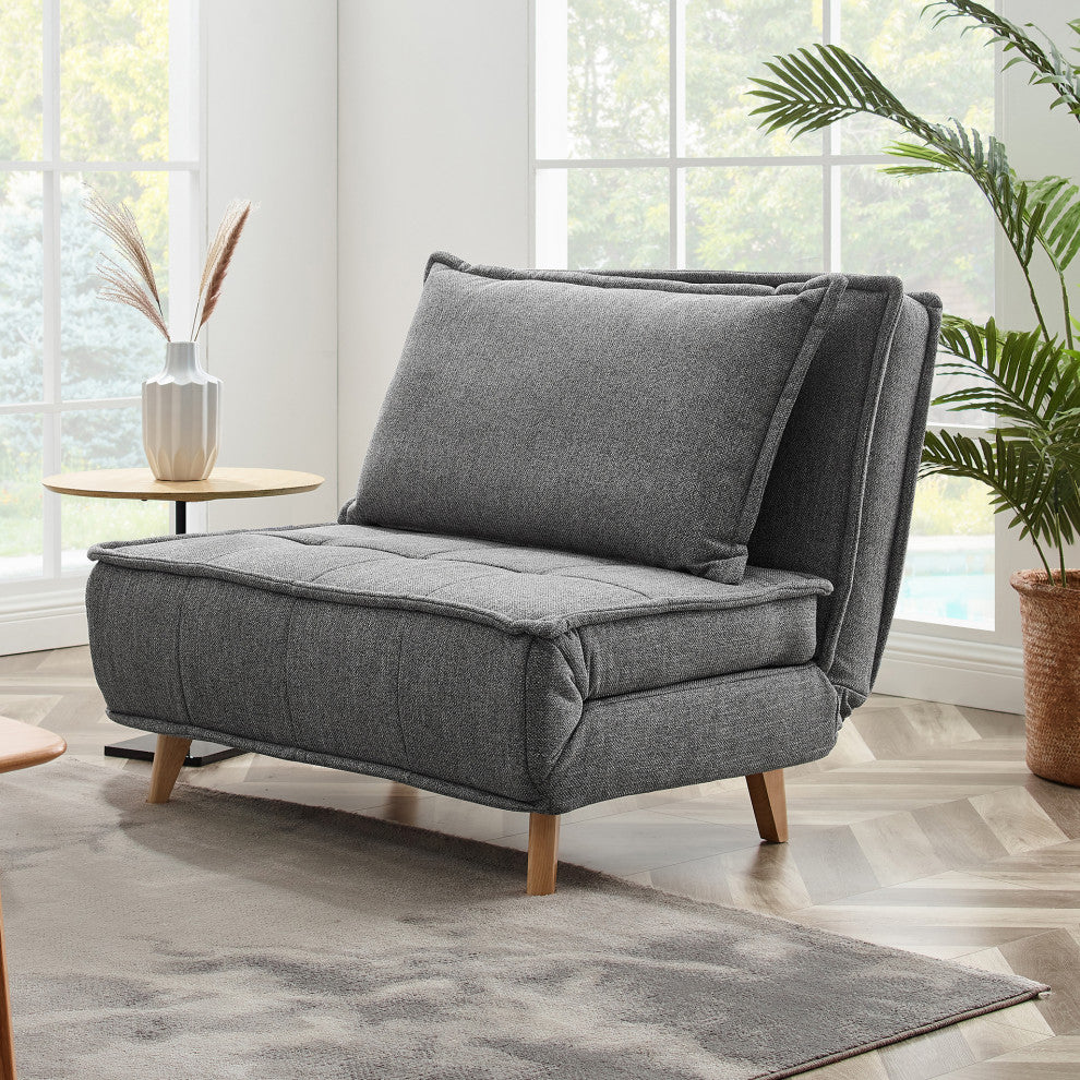 Modern Fabric Upholstered Convertible Sofa Bed Folding Sleeper Chair, Gray