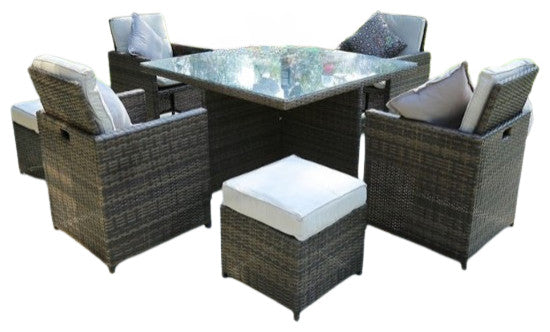 9-Piece Clear and Gray Glass Dining Set