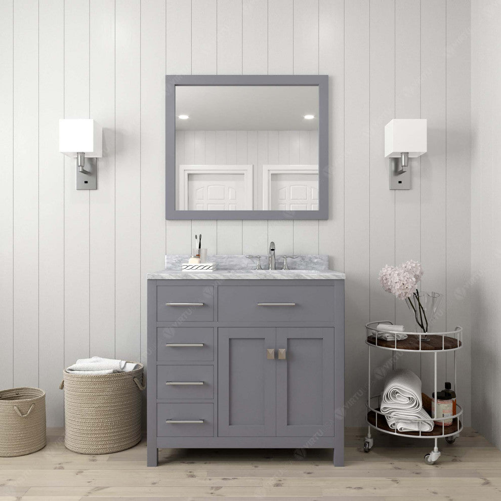 Caroline Parkway 36" Single Vanity in Gray with Marble Top and Round Sink