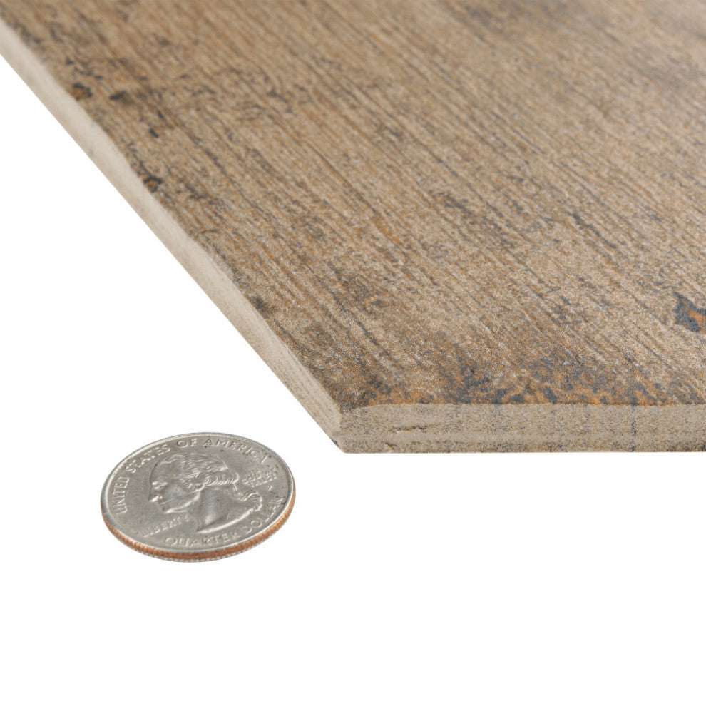 Retro Hex Porcelain Floor and Wall Tile, Terra