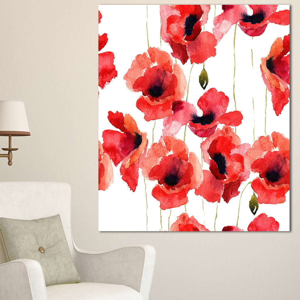 Stylized Poppy Flowers Illustration, Floral Canvas Art Print, 30"x40"