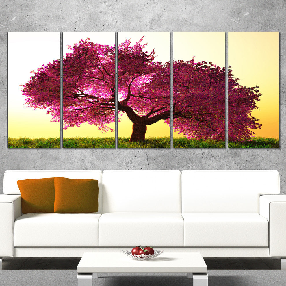 Cherry Blossom in Beautiful Garden, Landscape Canvas Print, 60"x28", 5 Panels