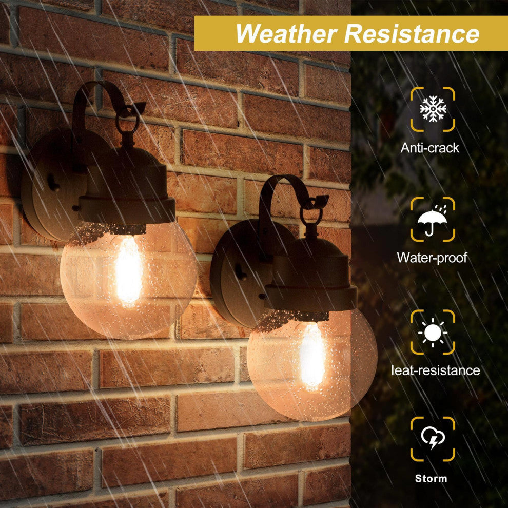 LNC 1-Light Seeded Glass Globe Outdoor Wall Lamp, 11", Black, 2-Pack