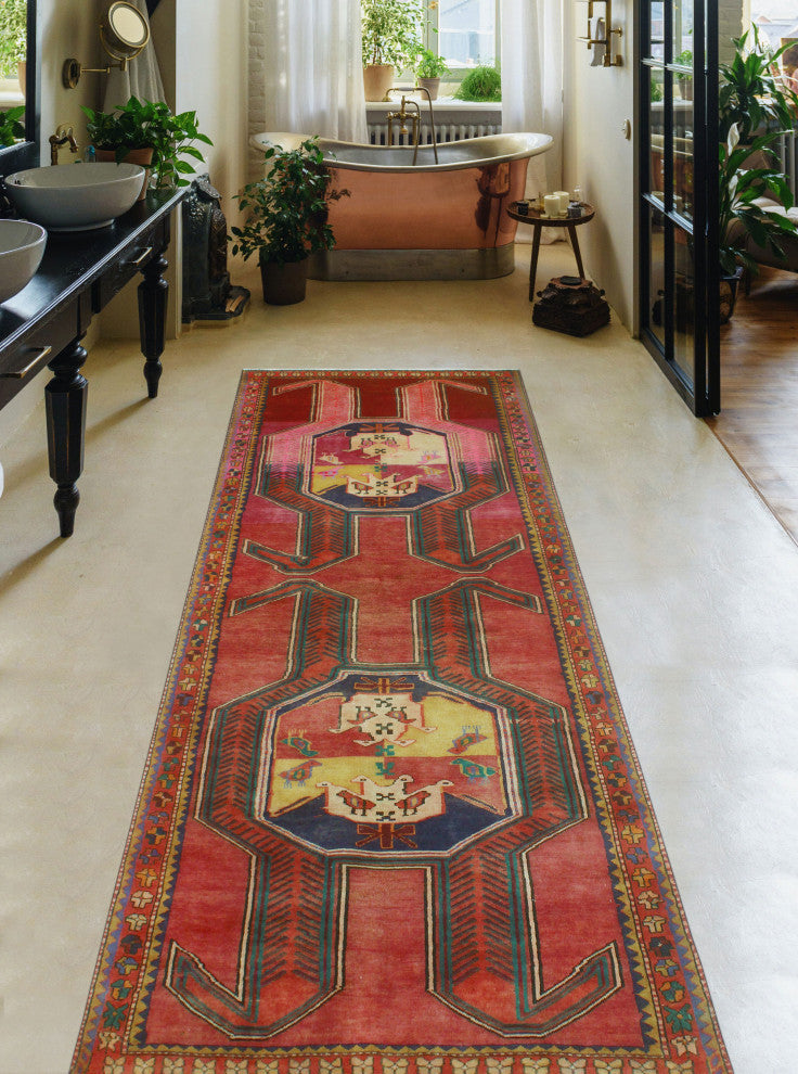 Fine Vintage Distressed Quent Rust/Purple Runner, 4'0x11'1