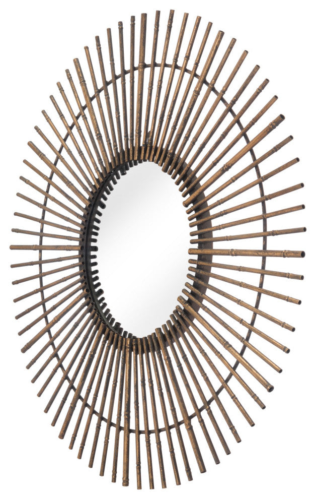 Frame Wall Mirror, Round, Glass, Steel Metal, Gold, Bedroom Living