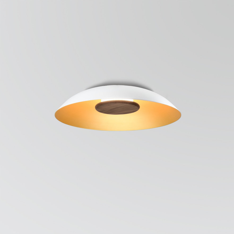 Volo LED Flush Mount, Cava, White/Brushed Brass/Brown Leather/Walnut, 3500K